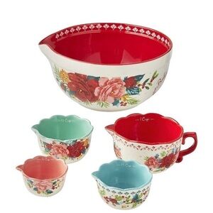 Pioneer woman cheerful rose mix and measure bowl set new